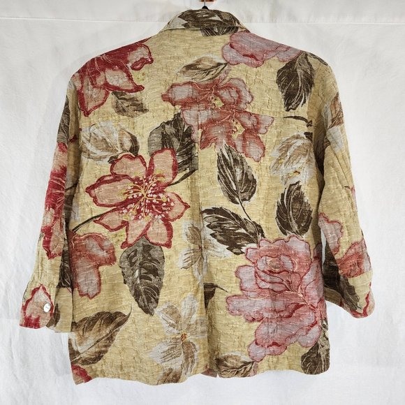 CHICO'S Floral Cardigan/Shirt Multicolor Size 1 (M)  3/4 Sleeves Button Up. - Picture 7 of 16